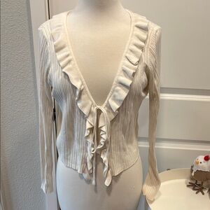 Altar'd State Cream Ruffled Tie Front Cardigan